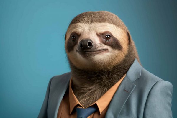 A sloth dressed in a business suit.
